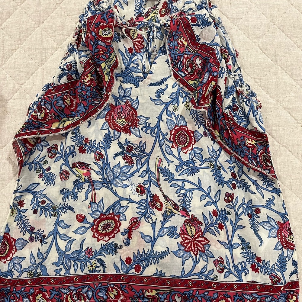 J.Crew Point Sur Sleeveless Ruffle Block Print Top